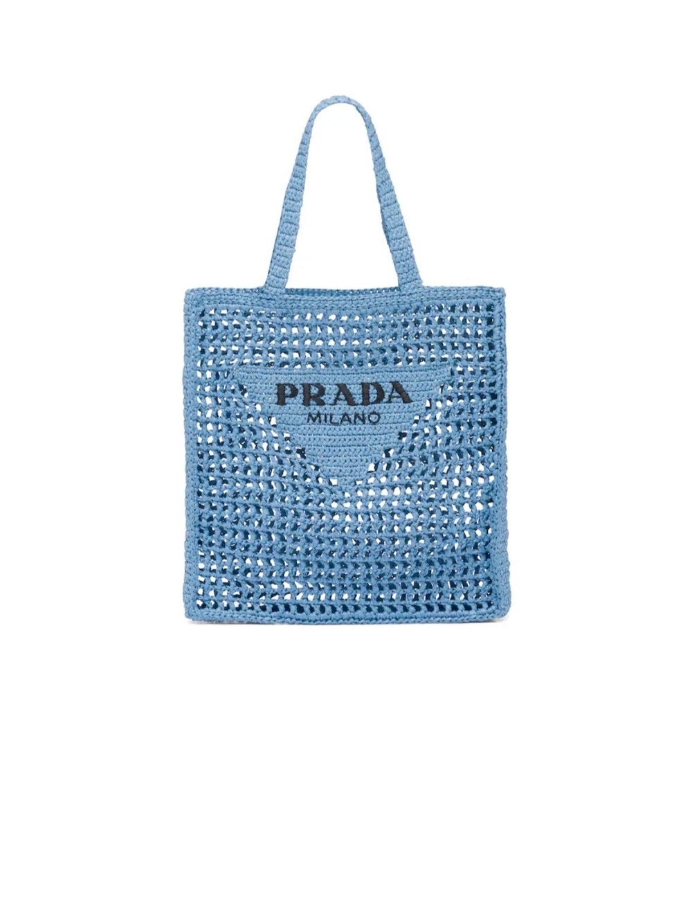 Prada Light Blue Crochet Tote with Logo